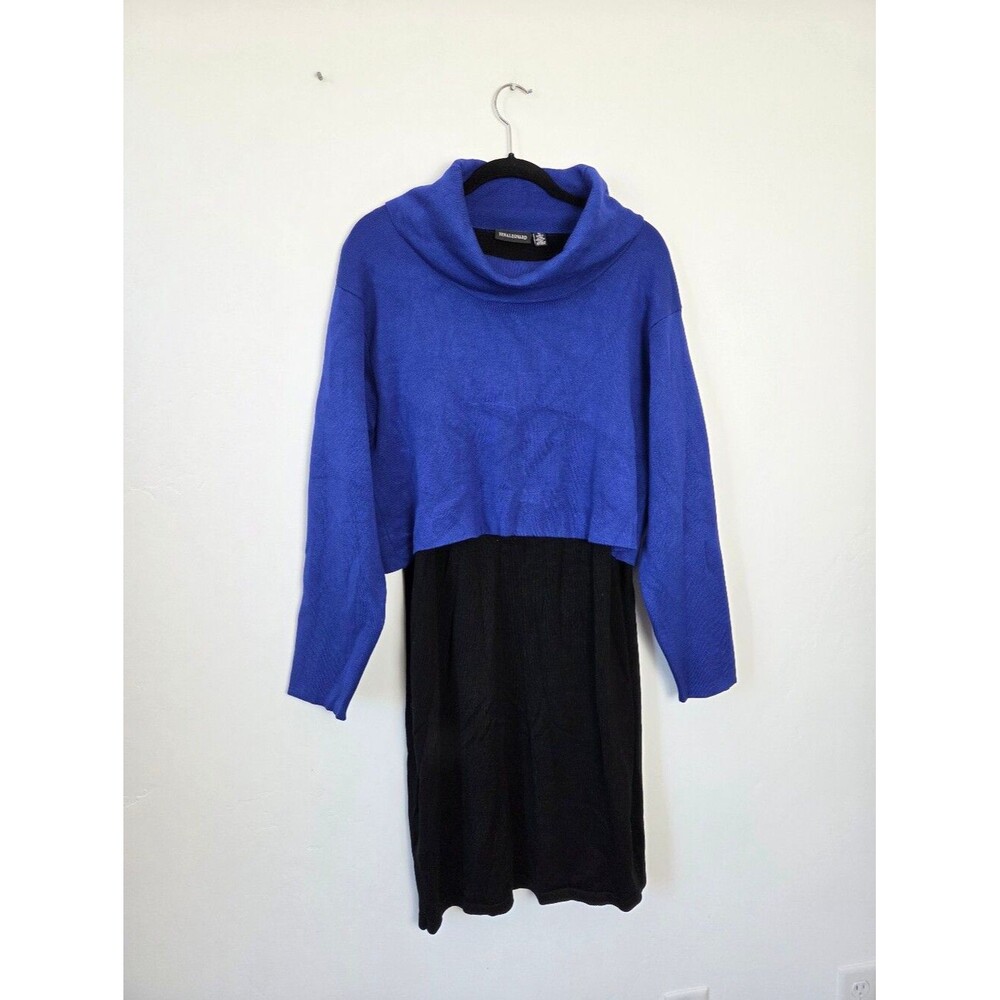 Nina Leonard Sweater Dress Cowl Neck Long Sleeve Cobalt Blue Black Old Money XL - Picture 2 of 11